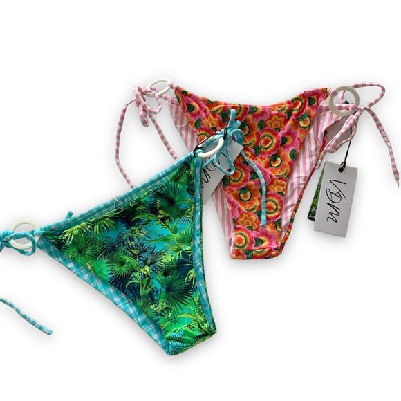 VDM Revolve Multicolor Reversible Swim Adjustable String Bikini Bottoms Bundle - Picture 1 of 13